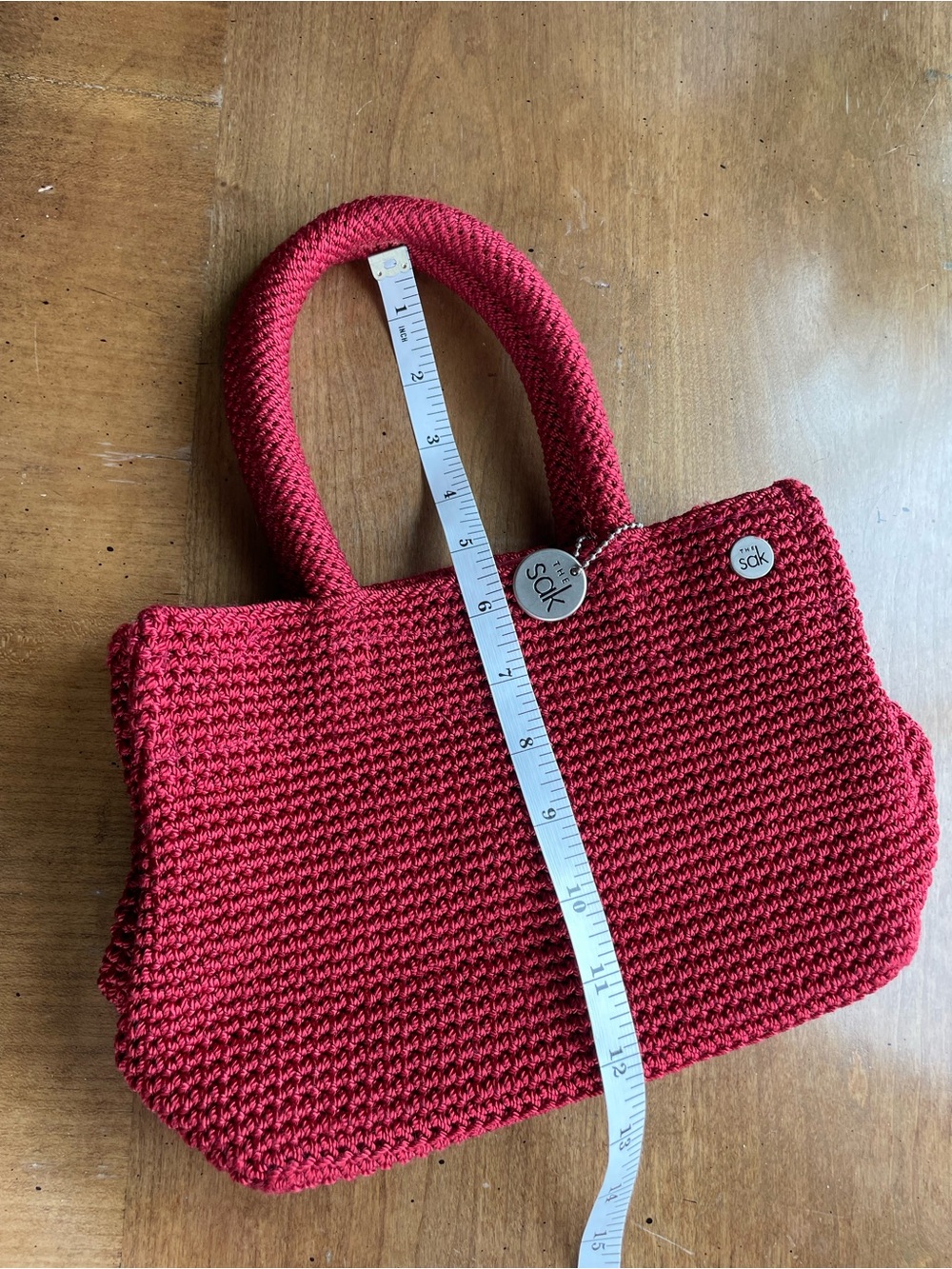 The Sak Red Crochet Top Handle Small Tote Bag - Picture 11 of 12